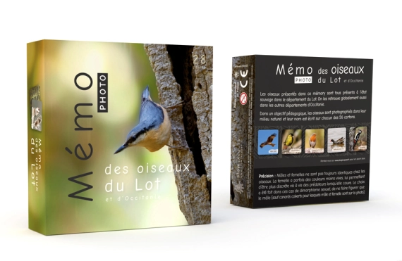 Face et dos de la boîte de jeu du Mémo photo des oiseaux du Lot et d'Occitanie
